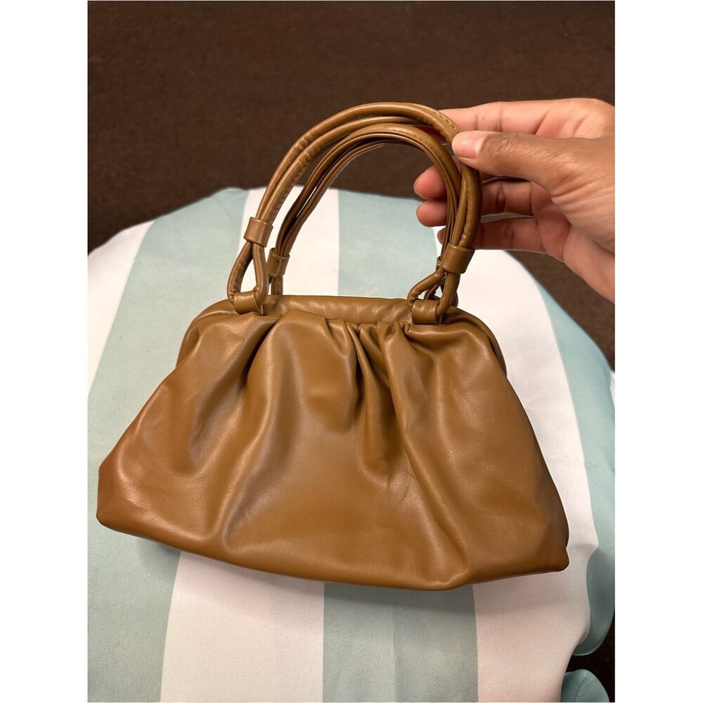 Women's Tan Gathered Top-Handle Bag